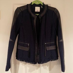 Rebecca Taylor Navy Tweed Jacket with Leather detail